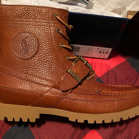 Polo Ralph Lauren Mens 8D Marvin Moc Toe Boots Brown Leather Plaid Lined 0862 Polo Ralph Lauren Boots Men main image 4